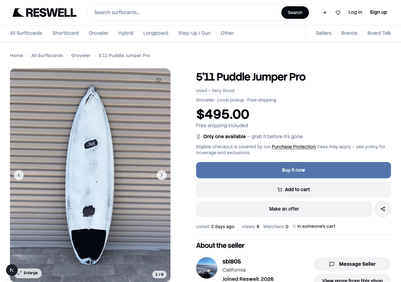 Make an offer button on a surfboard listing page